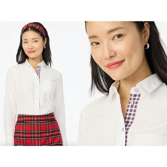 J Crew Factory | NWT Tartan placket jeweled button-up cotton poplin shirt | Sz L - Picture 1 of 10